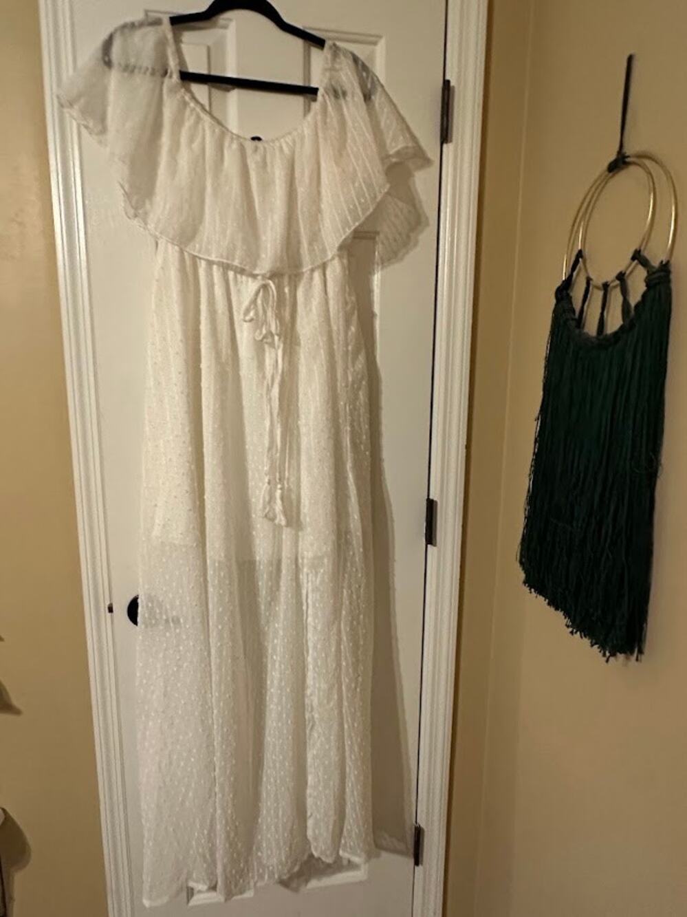 XL White Swiss Dot Ruffle Maxi Dress Boho Beach Vacation